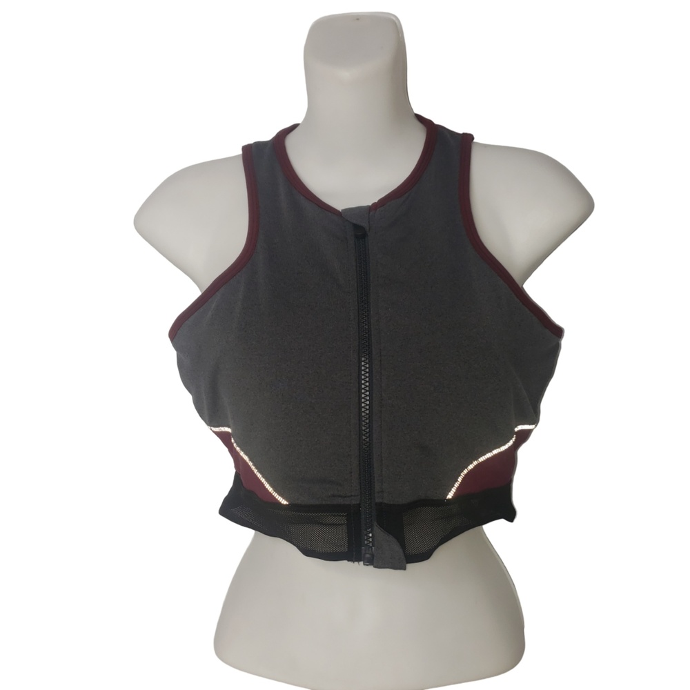 MPG Gray and Marron Zip Front Sports Bra Top Size Large